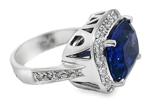 18W Cushion Tanzanite and Diamond Halo Ring sz 8