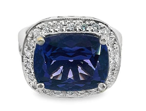 18W Cushion Tanzanite and Diamond Halo Ring sz 8