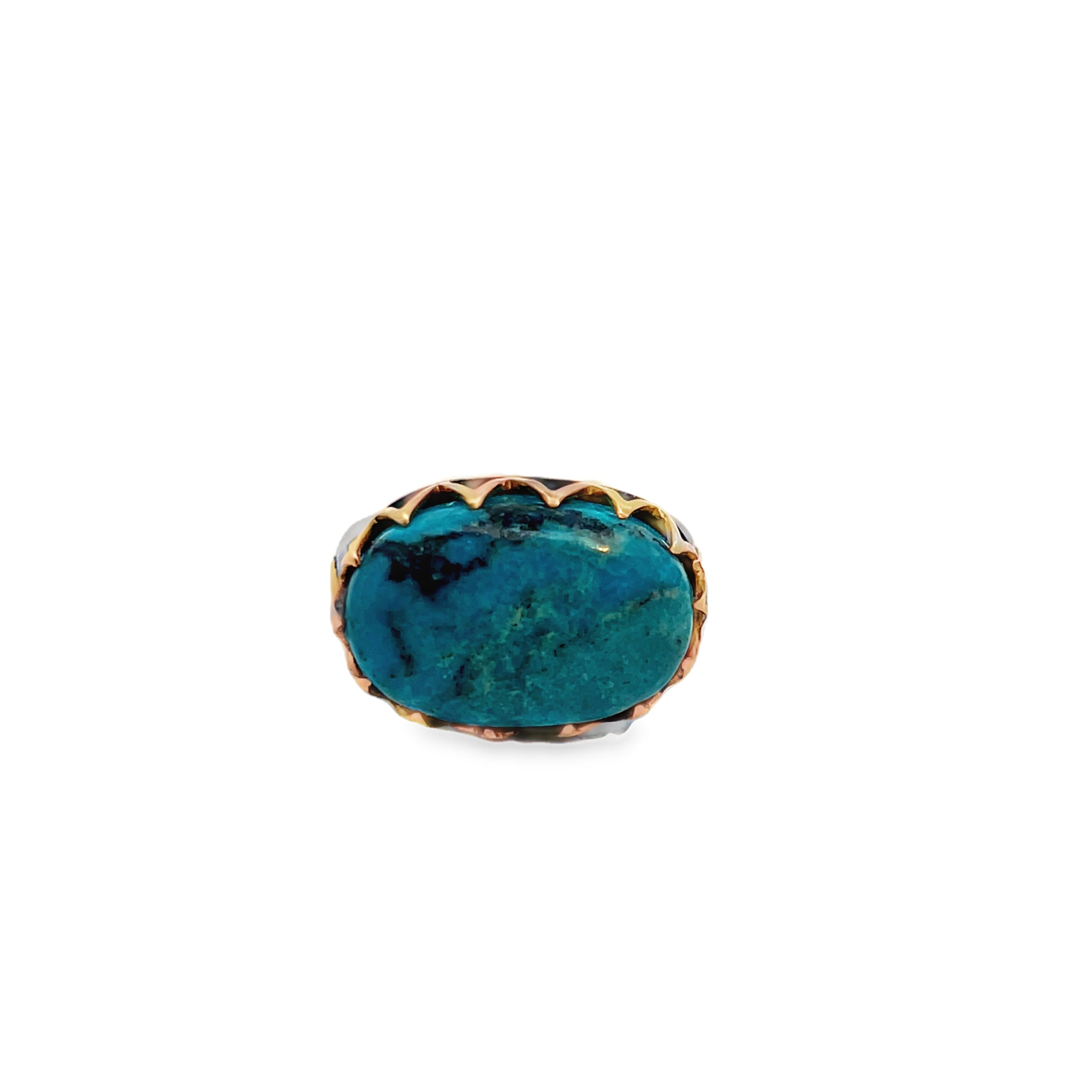 18Y/SS Oval Turquoise Etruscan Style Ring sz 8