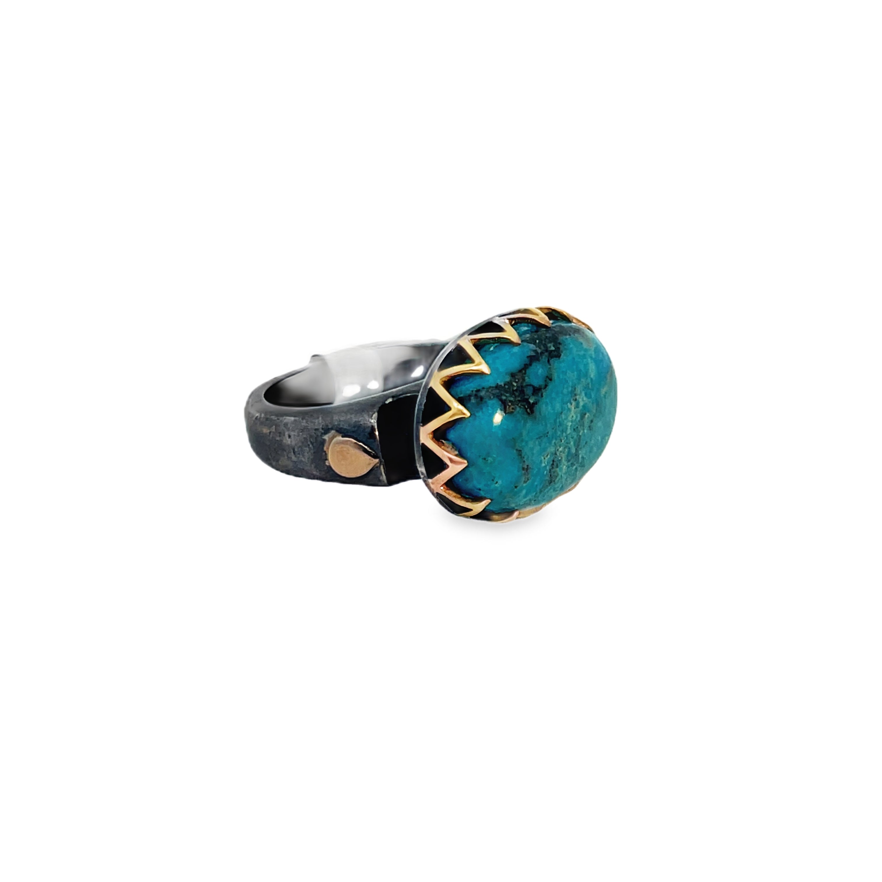 18Y/SS Oval Turquoise Etruscan Style Ring sz 8