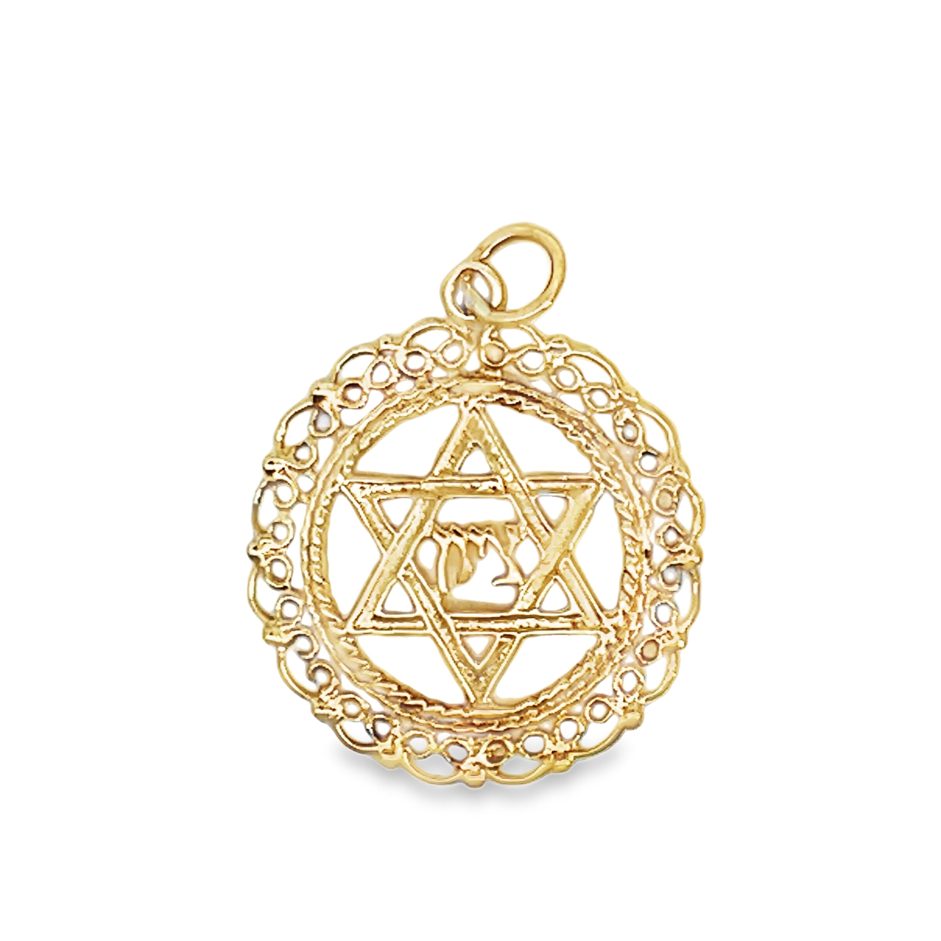 14Y Star of David Pendant with Braided Inner Circle and Filigree