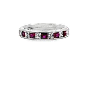 14W ~1.11ctw Lab Grown Princess Cut Diamonds with Ruby Band sz 6.5