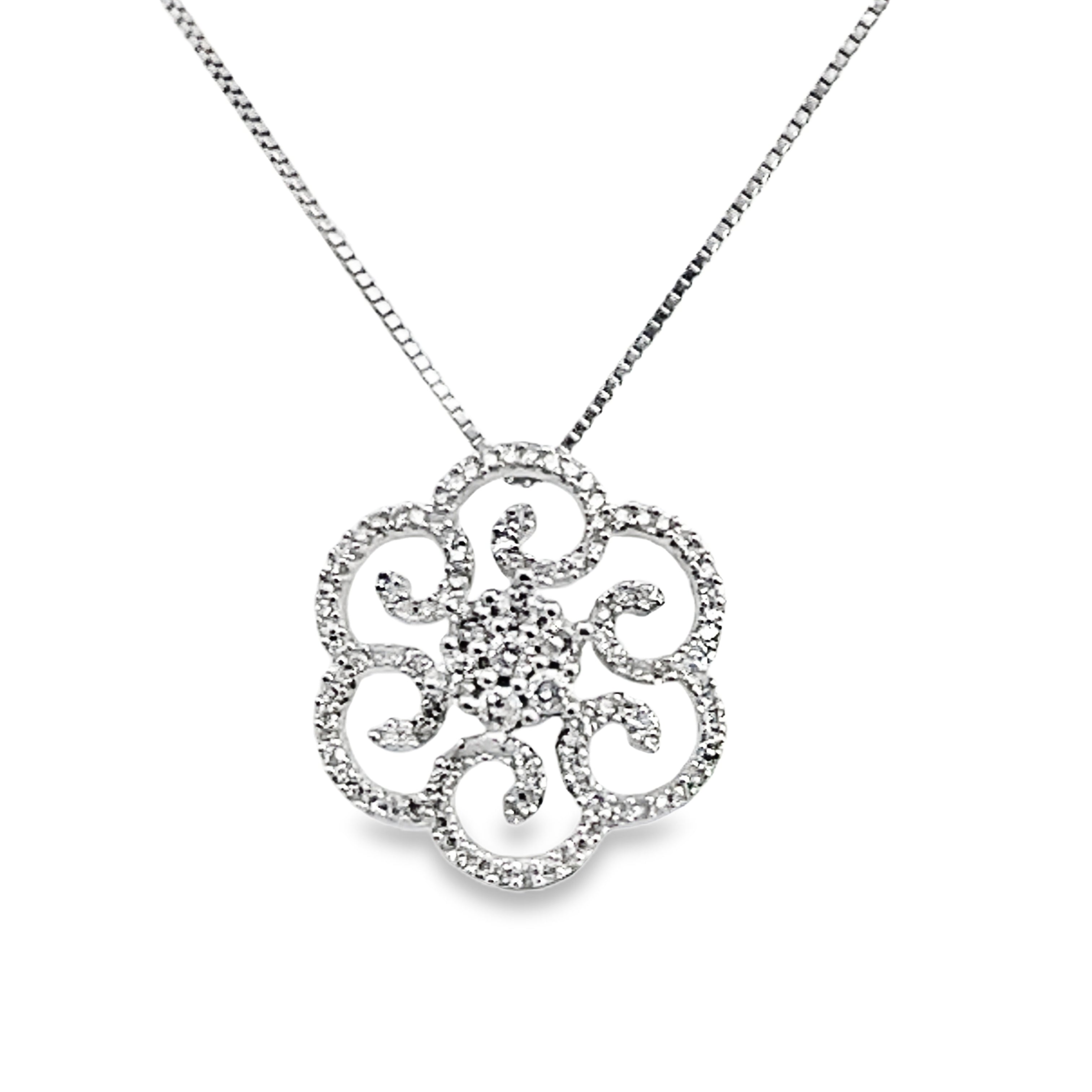 14W 3/4" Shared Prong Round Diamond Swirl Necklace with Box Chain