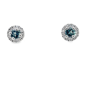 10W 3mm Round Blue Topaz Stud Earrings with Halo