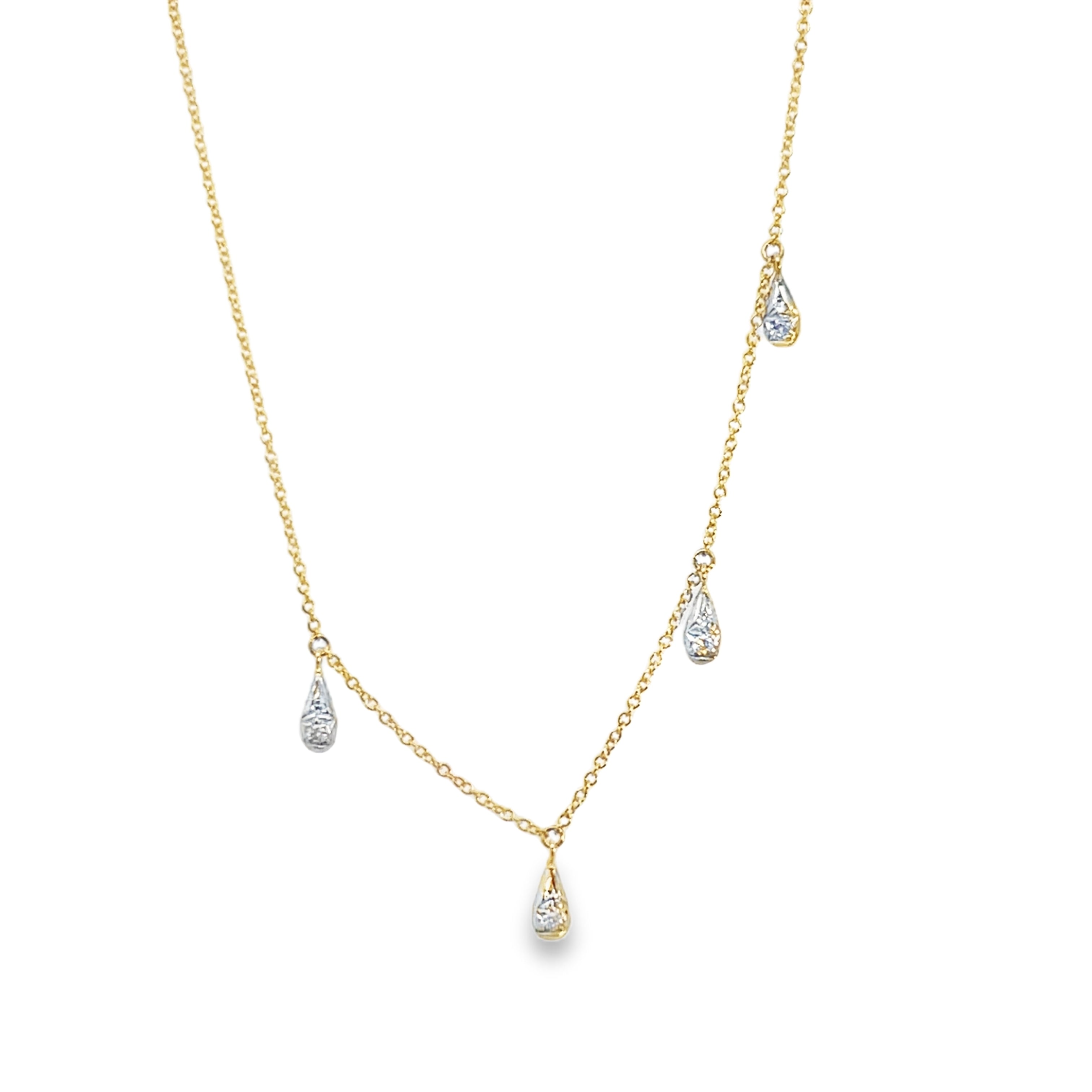 18TT 4-Pave Tear Drop Diamond Dangle Necklace 18"