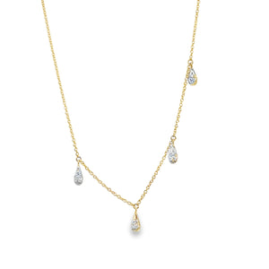 18TT 4-Pave Tear Drop Diamond Dangle Necklace 18"