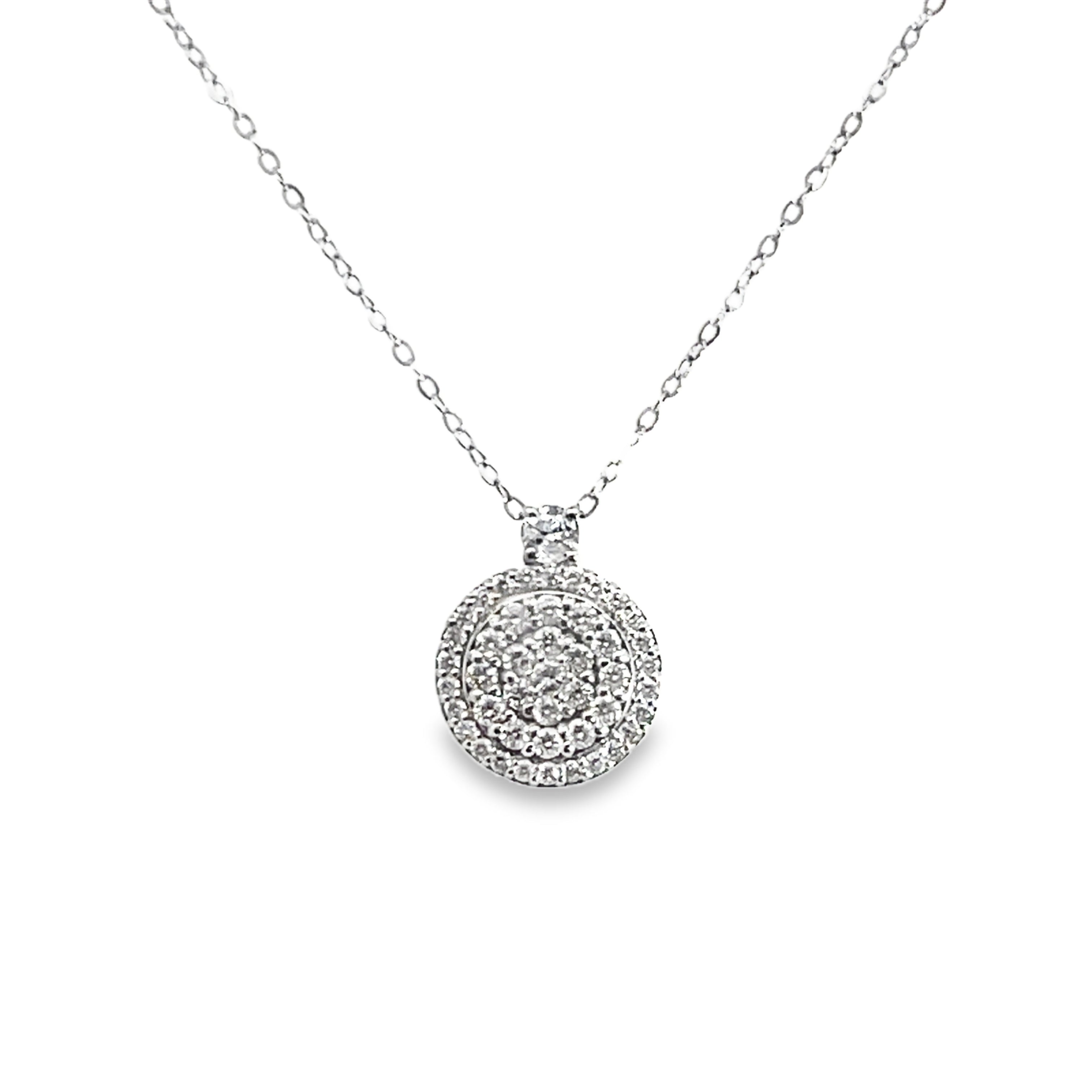 18W Round Diamond Cluster Double Halo Pendant