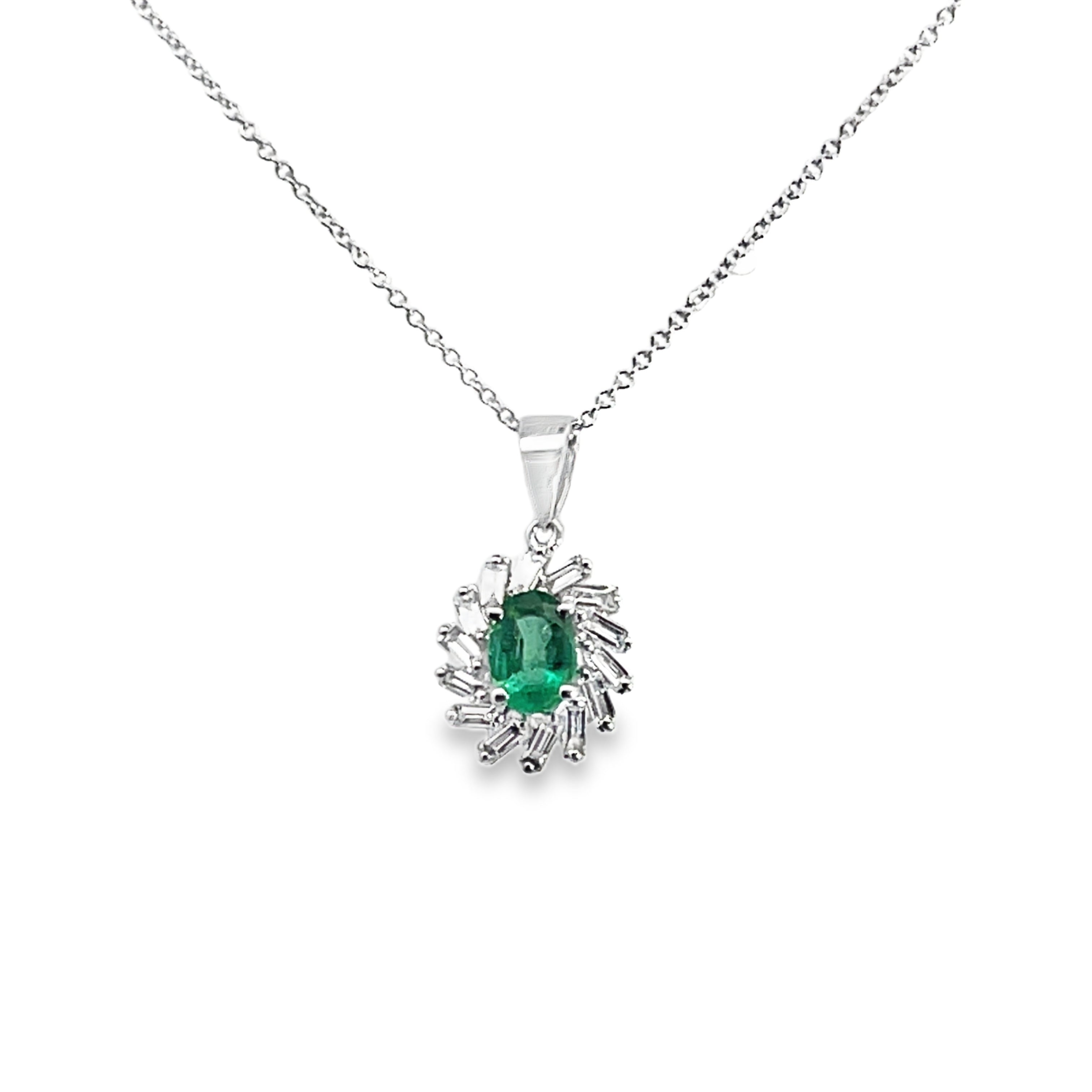 18W Oval Emerald Pendant with Spinning Baguette Halo