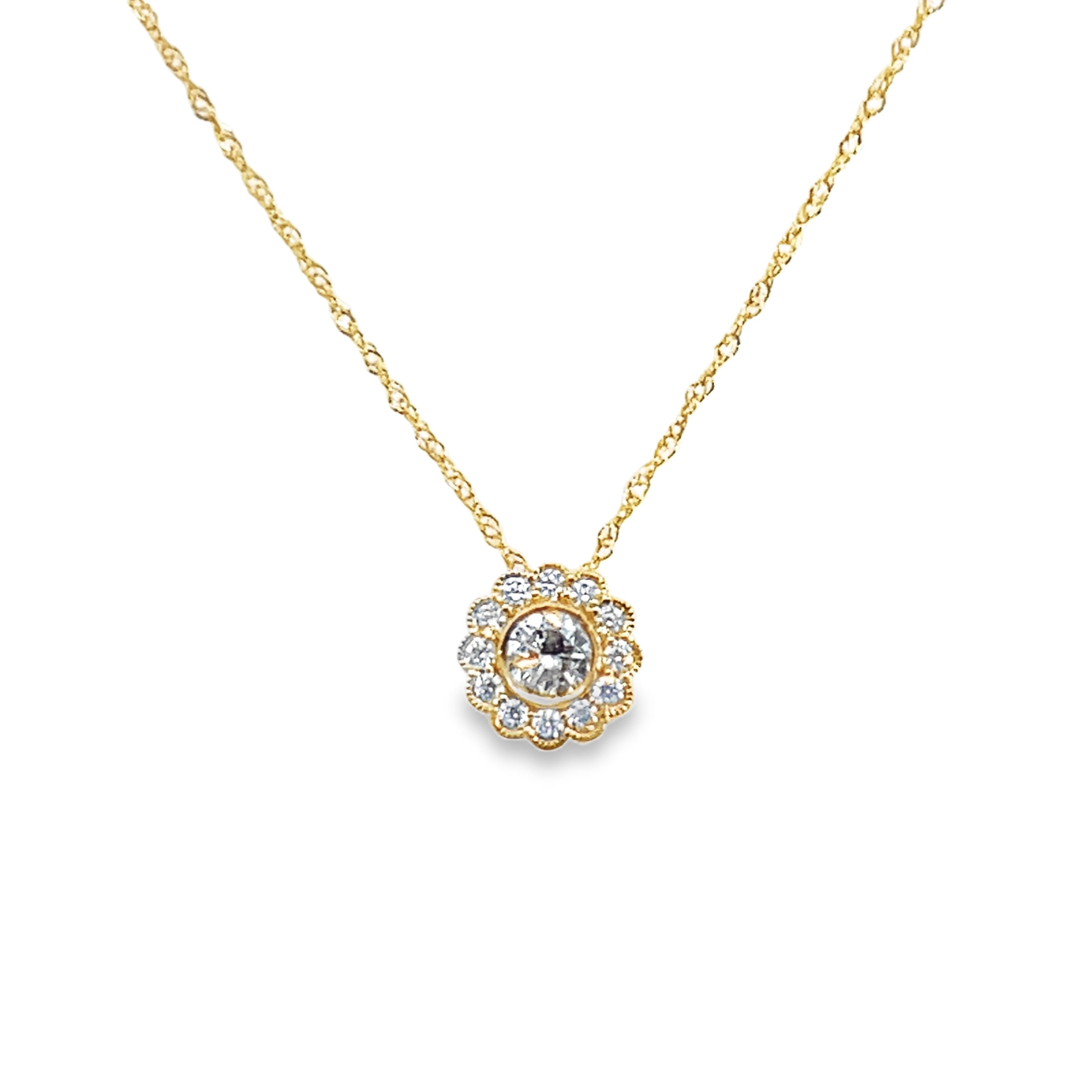 14Y Flower Style Pendant with .28ctw Center stone 18"