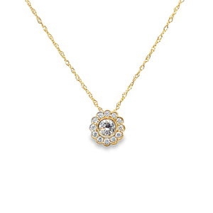 14Y Flower Style Pendant with .28ctw Center stone 18"