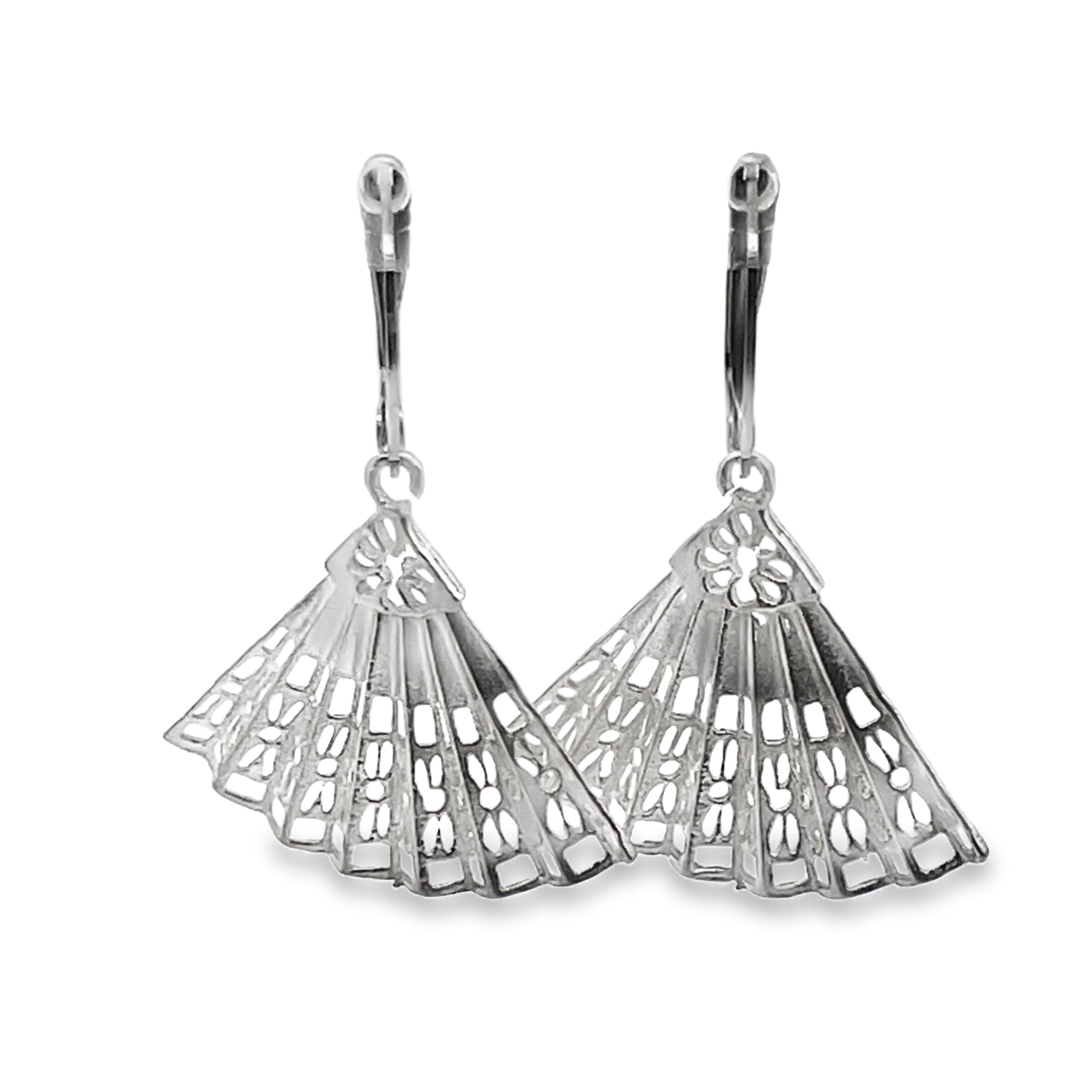 Sterling Silver Oriental Fan Style Earrings with Lever Backs