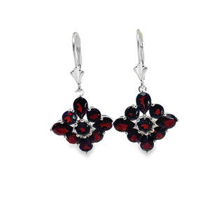 Sterling Silver Garnet Lever Back Earrings with Round and Pear Shaped Garnets