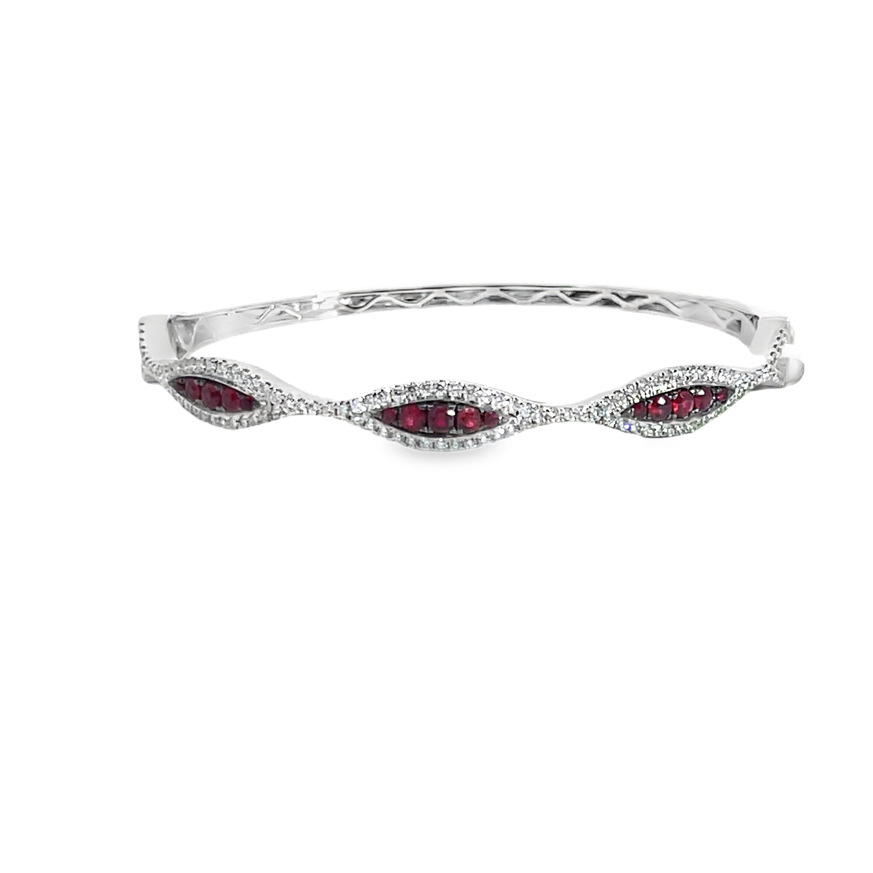 14W Diamond and Round Ruby Bangle with Black Rhodium Accents