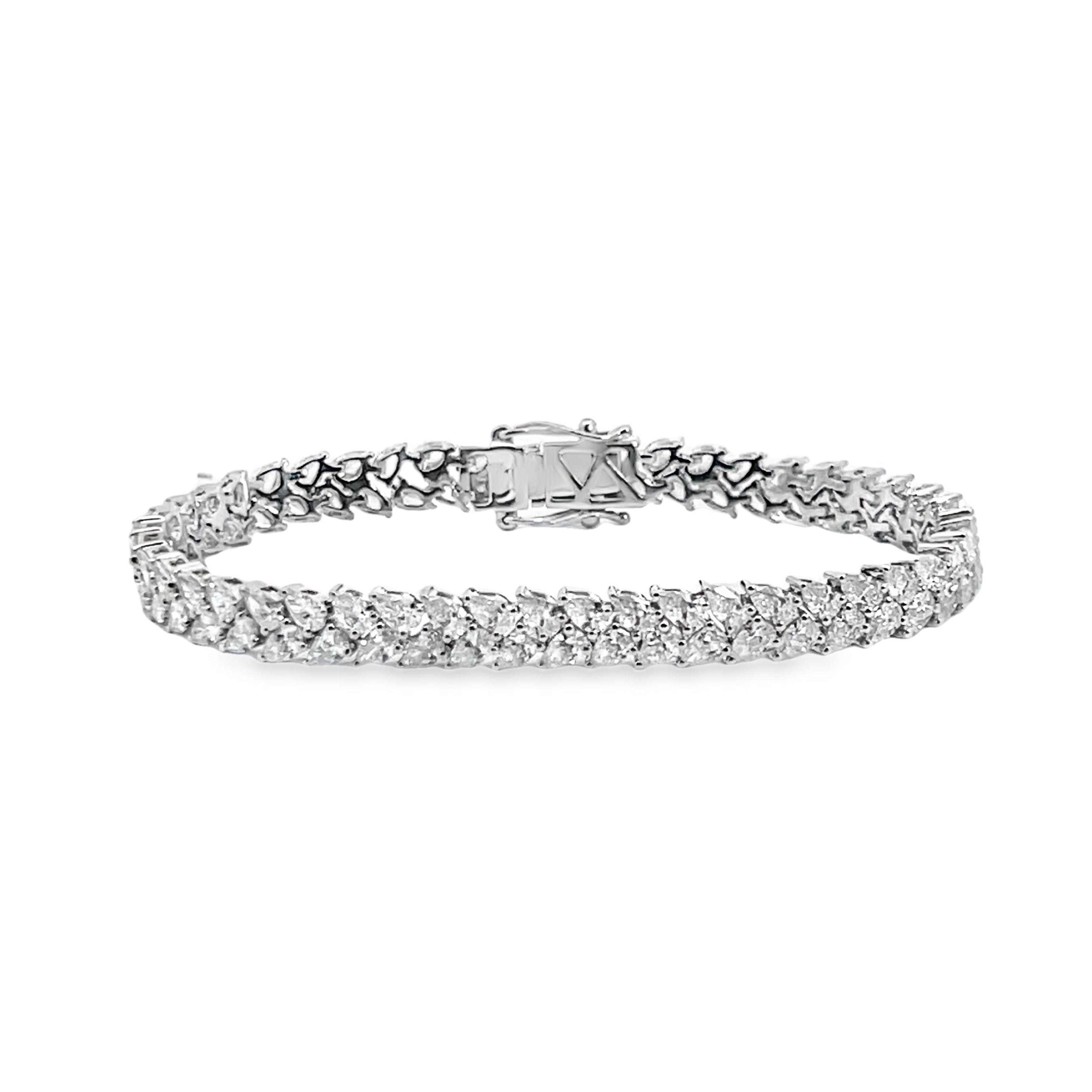 18W 2 Row Pear Shaped Diamond Tennis Bracelet