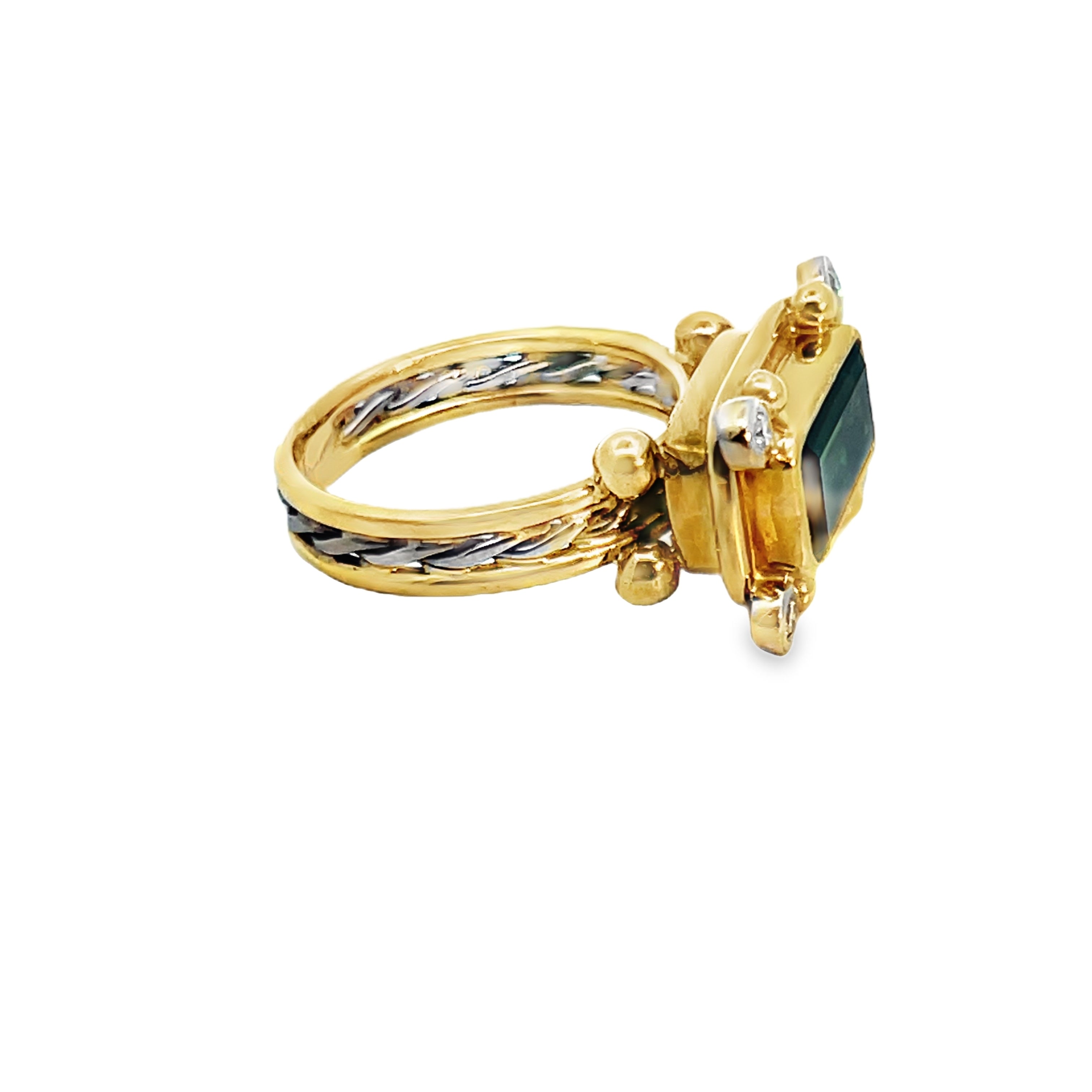 18TT Bezel Bar Green Tourmaline and Diamond Ring sz 5