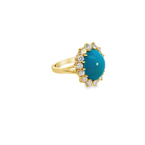14Y 13x11 Oval Cab. Turquoise Ring with Diamond Halo and Split Shank sz 7