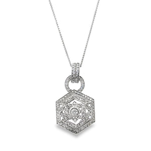 14W Bead Set Diamond Hexagon Vintage Style Pendant