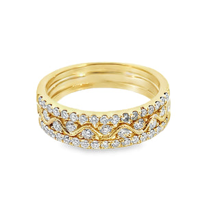 14/18KY .70ctw Stacked Diamond Band with Wavy 14K Center and Pave Outer-Rows sz 6.5