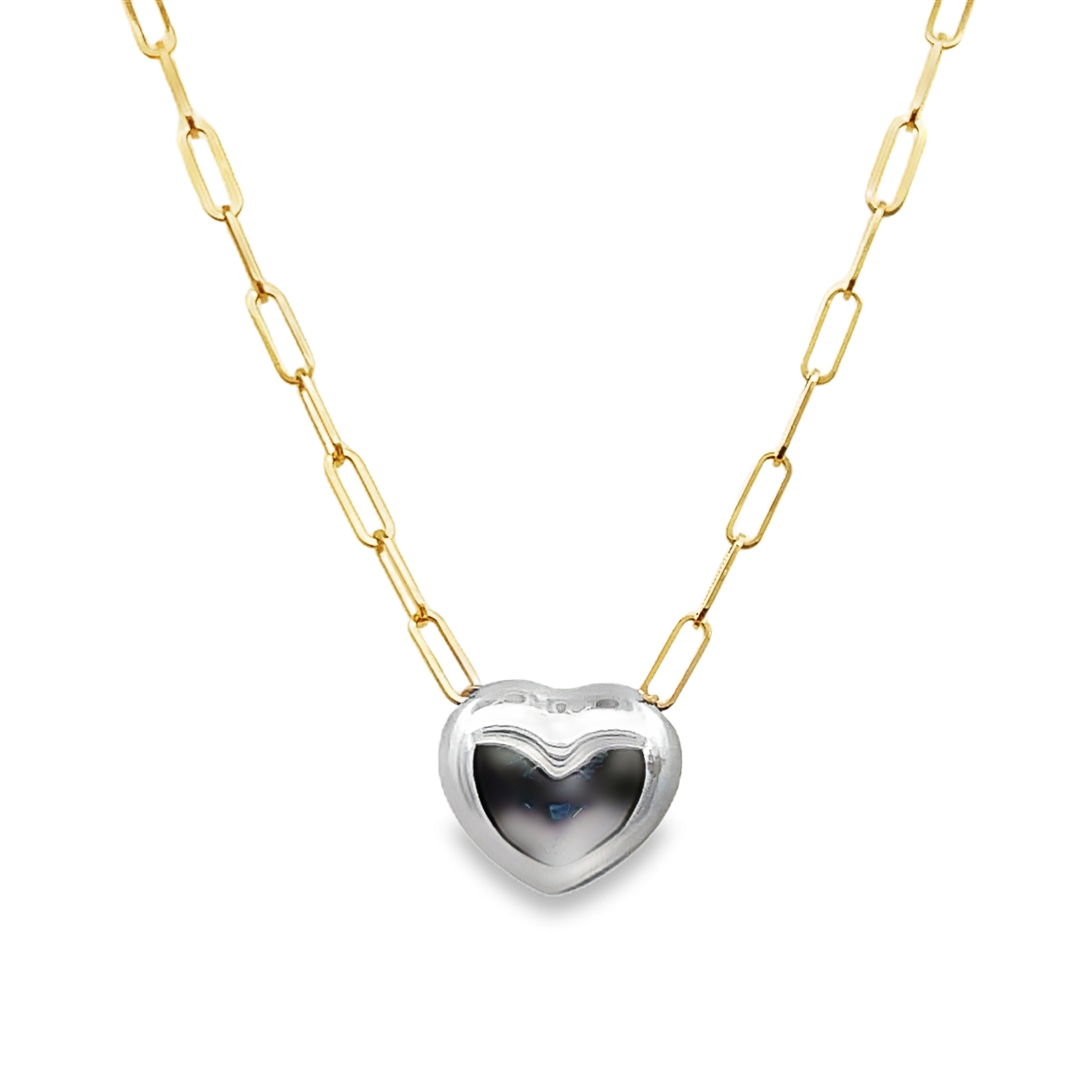 14TT Reversable Puffed Heart Pendant with 14Y Paperclip Chain