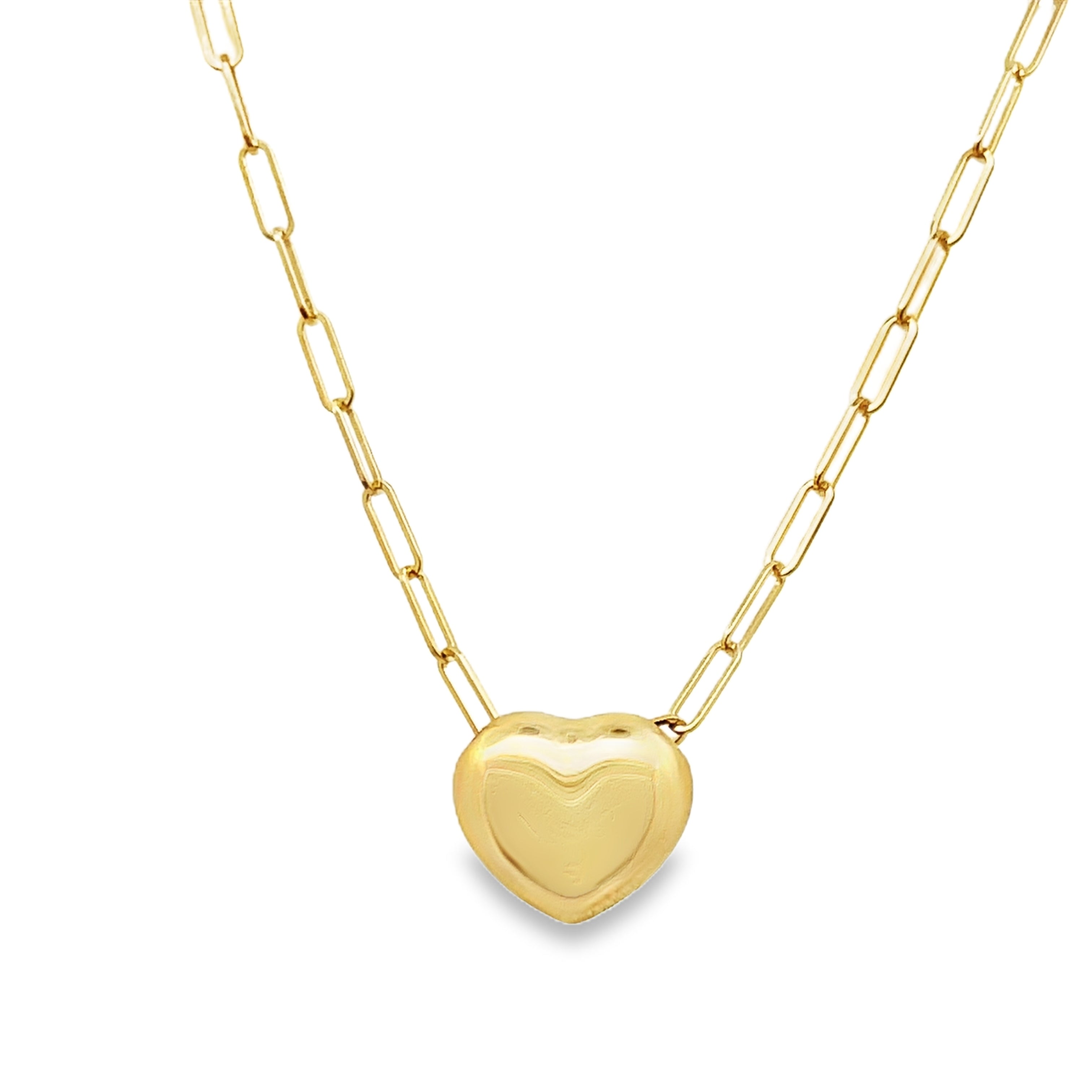 14TT Reversable Puffed Heart Pendant with 14Y Paperclip Chain