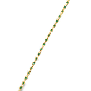 14Y Alternating Cushion Shaped Bezels with Round Emeralds and Round Solid Section Bracelet