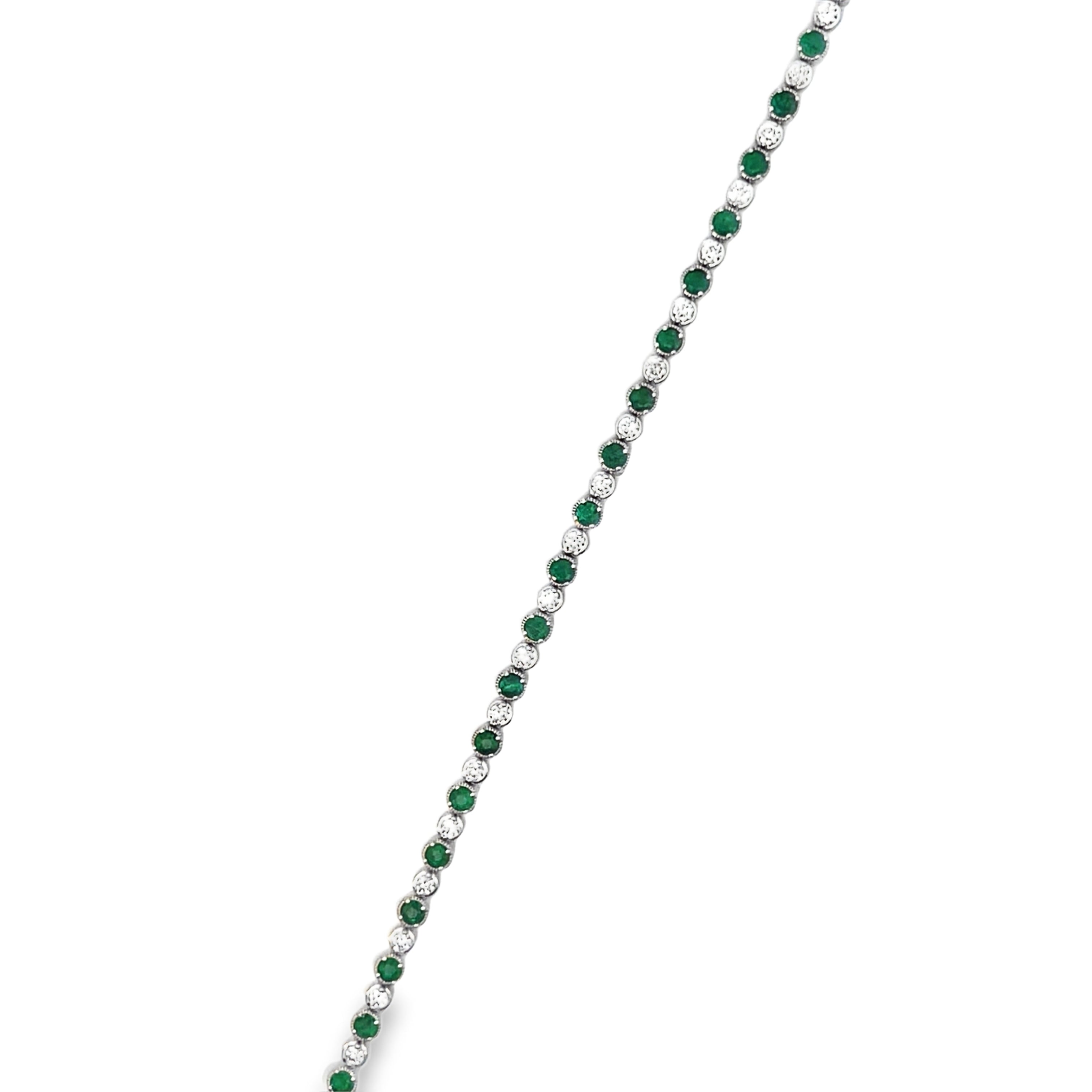 14W 2.98ctw Alternating Larger Emeralds and Smaller Diamond Bracelet