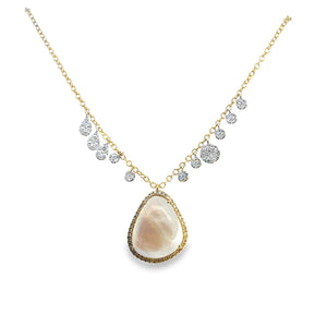 14Y 4.47ctw Moonstone and Diamond Necklace with Round and Pear Shaped Charms