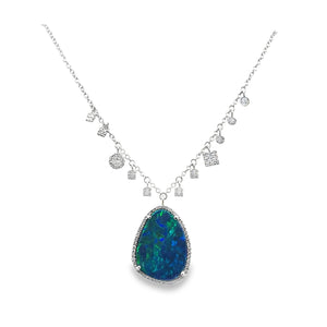 14W 1.28ctw Opal Doublet Necklace with Diamond Accented Round and Square Charms