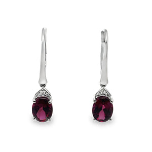 14W 2.99ctw Oval Rhodolite Dangle Earrings with Small Diamond Accents