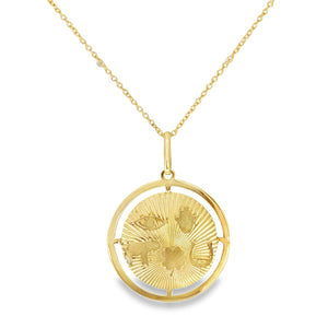 14Y Round Pendant with 5 Luck Symbols on 14Y 1.1m Cable Chain, 18"