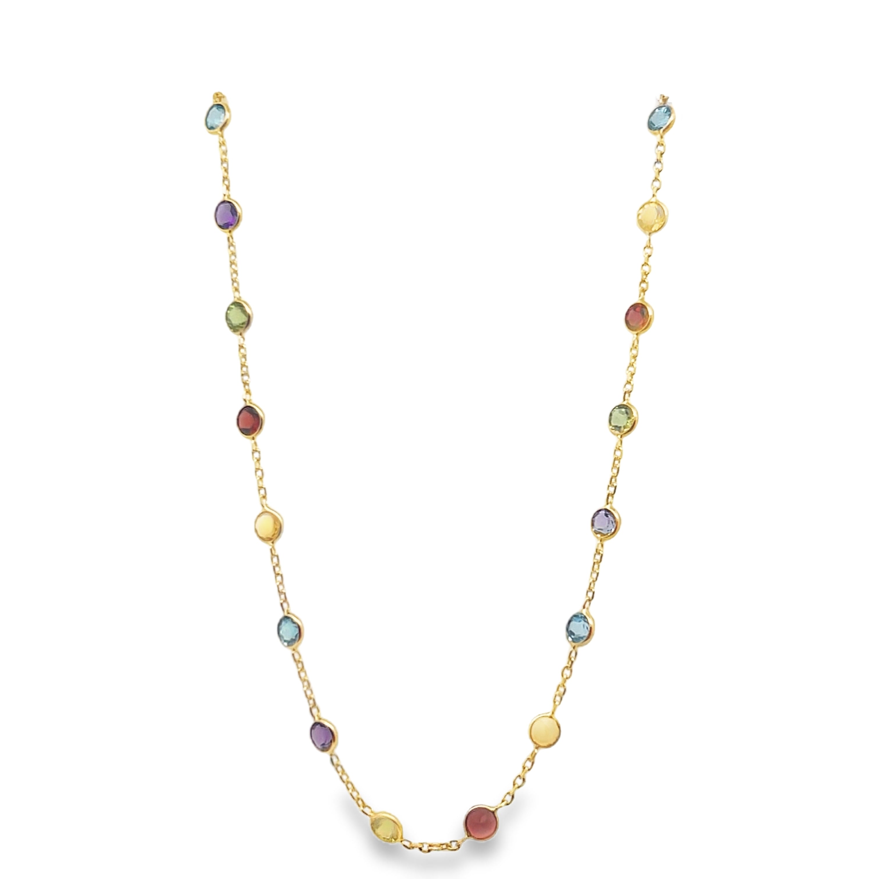14Y Round Bezel Set Multicolored Gemstone Necklace