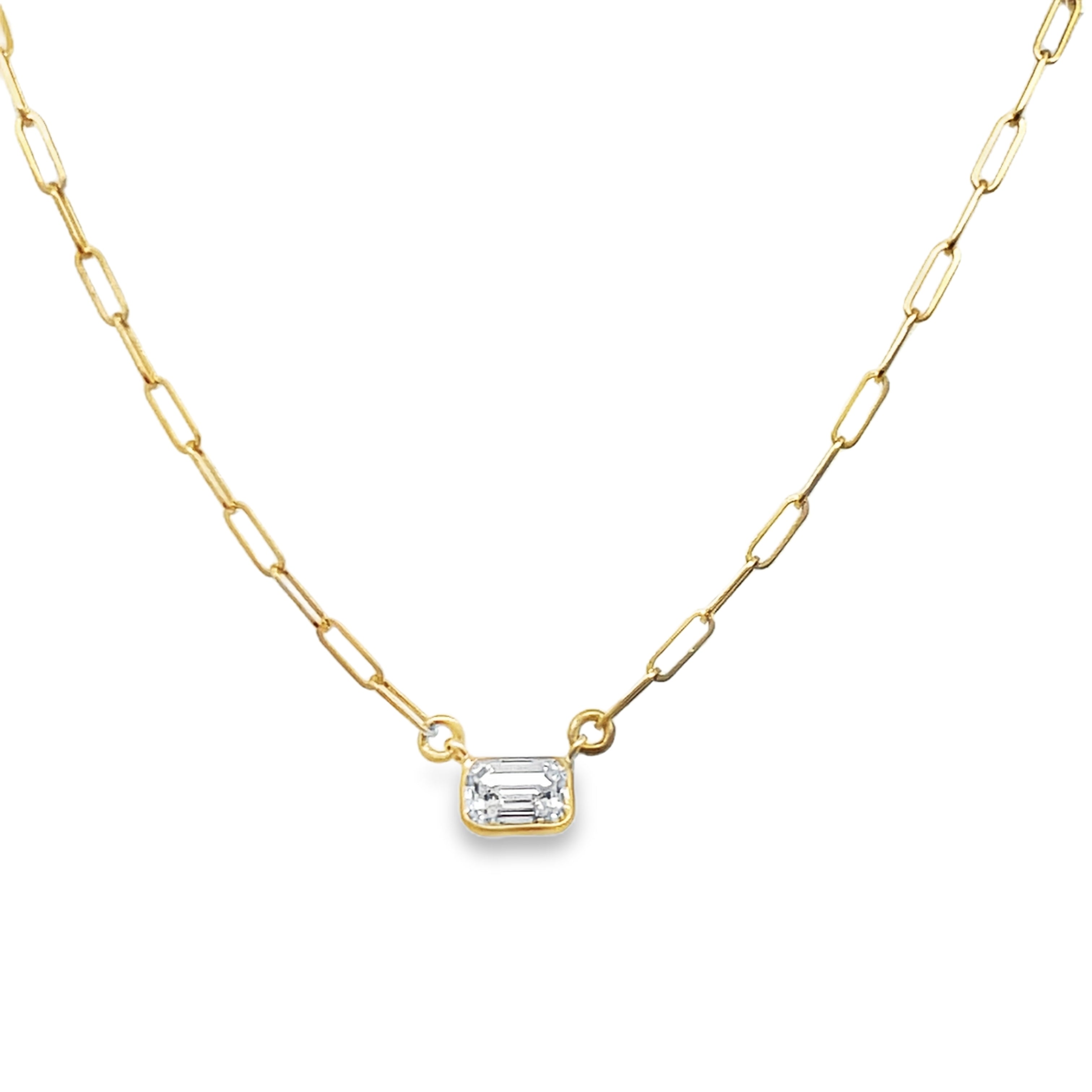 14Y .50ct E/W Emerald Cut Diamond Necklace on  Paperclip Chain 18"