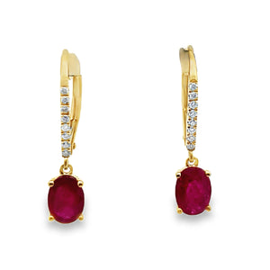 14Y 2.02ctw Ruby Dangle Earrings with Diamond Accented Lever Backs
