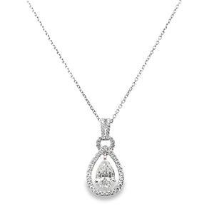 14W 1.35ctw Pear Shaped Dangling Solitaire Pendant with Diamond Halo