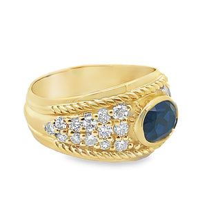 14Y 2.75ctw Bezel Oval Lab Grown Sapphire with Diamond Band sz 8.5