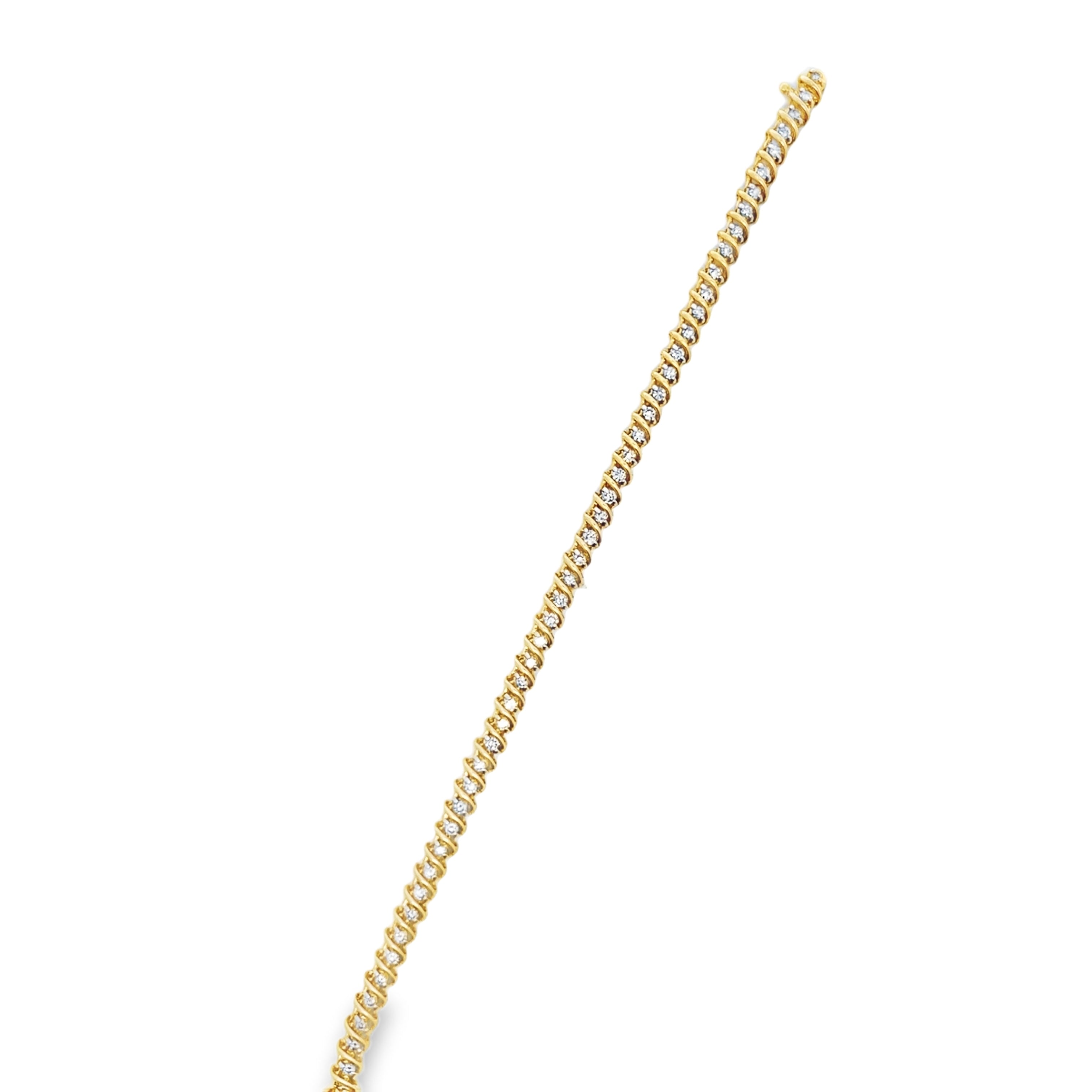 14Y Swirled Round Diamond Tennis Bracelet with Figure-8 Safety Latch 7.25"