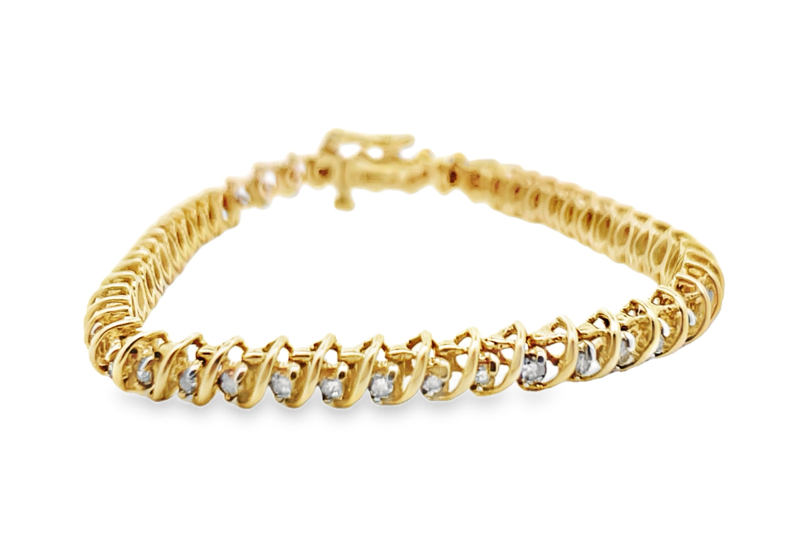 14Y Swirled Round Diamond Tennis Bracelet with Figure-8 Safety Latch 7.25"