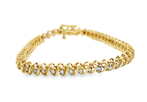 14Y Swirled Round Diamond Tennis Bracelet with Figure-8 Safety Latch 7.25"