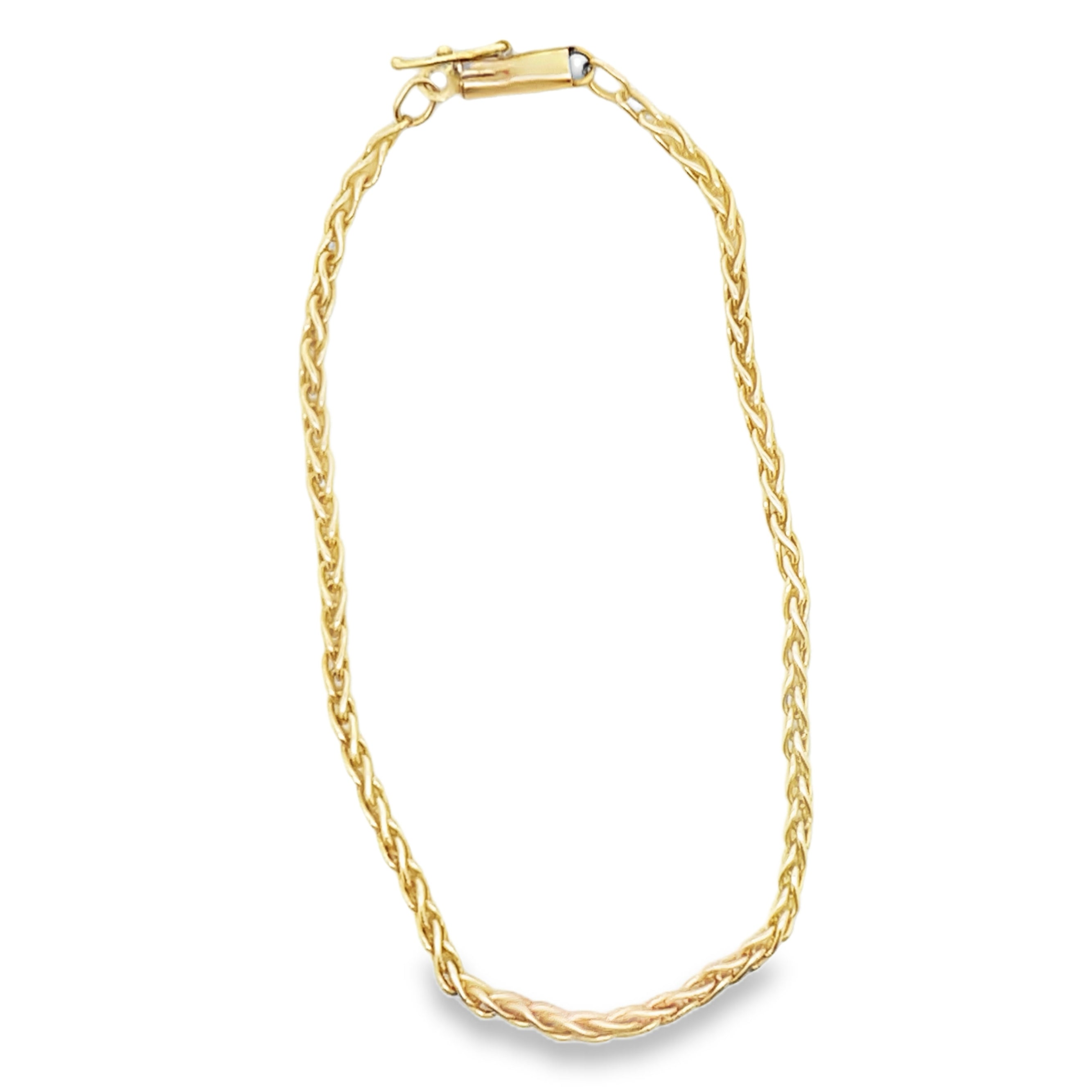 14Y Wheat Style Bracelet with Tongue in Groove Clasp 2.25mm 7.5"