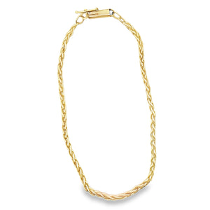 14Y Wheat Style Bracelet with Tongue in Groove Clasp 2.25mm 7.5"