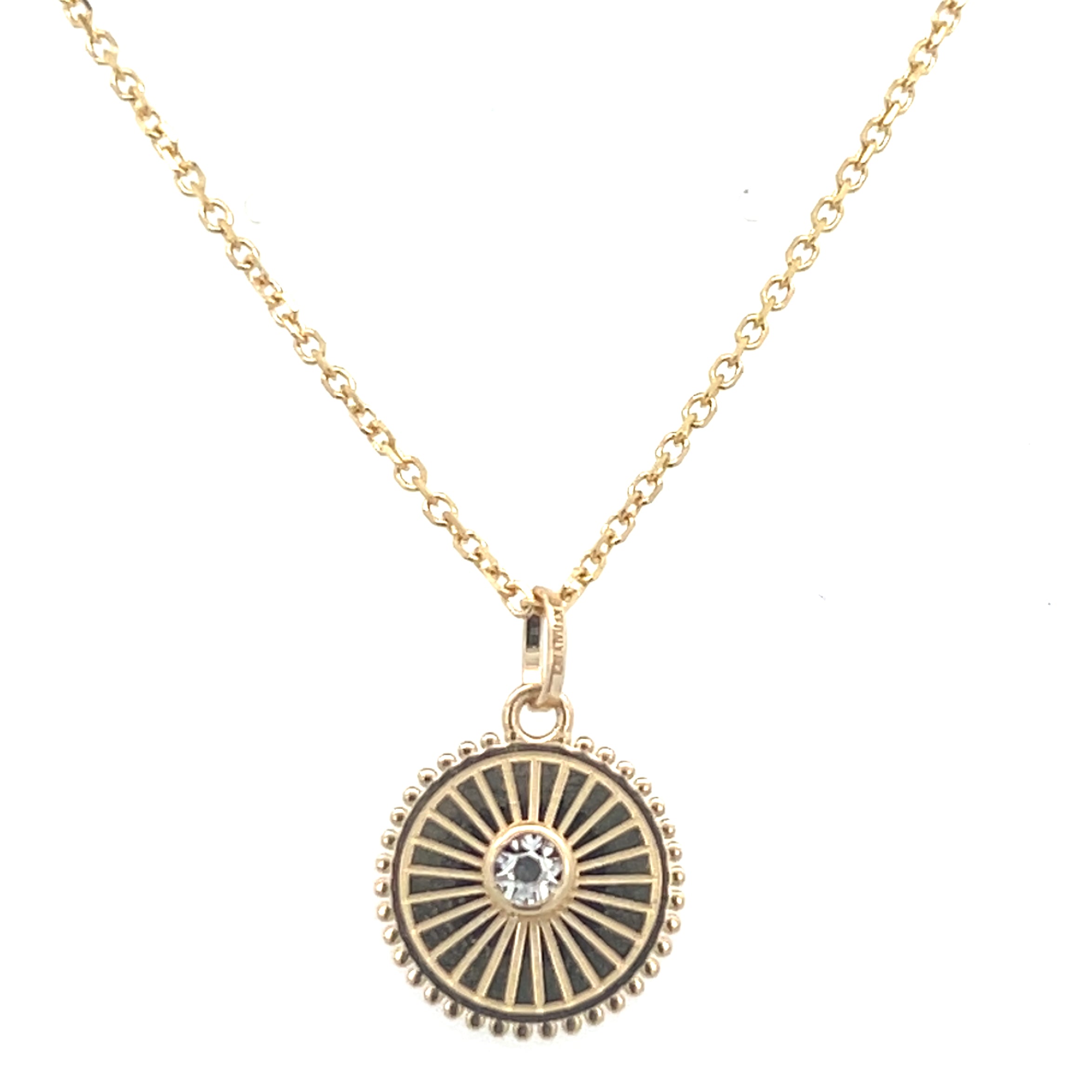14Y Polished and Diamond Cut Center Solitaire Charm Pendant on Cable Chain 18"