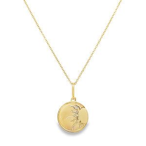14Y Polished Sun Token Pendant on 1.1mm Cable Chain 18"