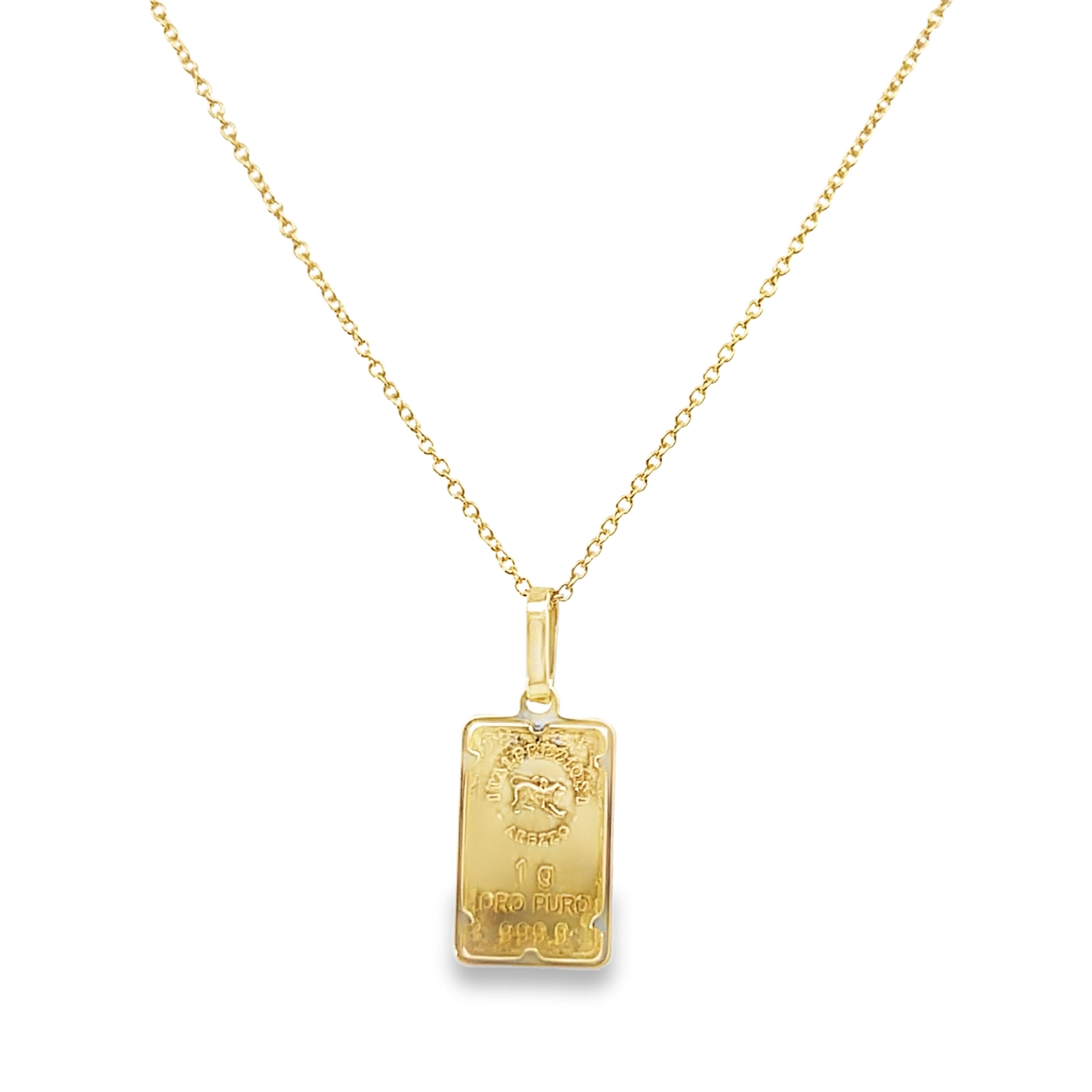 14Y Italian Gold Bar Pendant on 1.1mm Cable Chain 18"