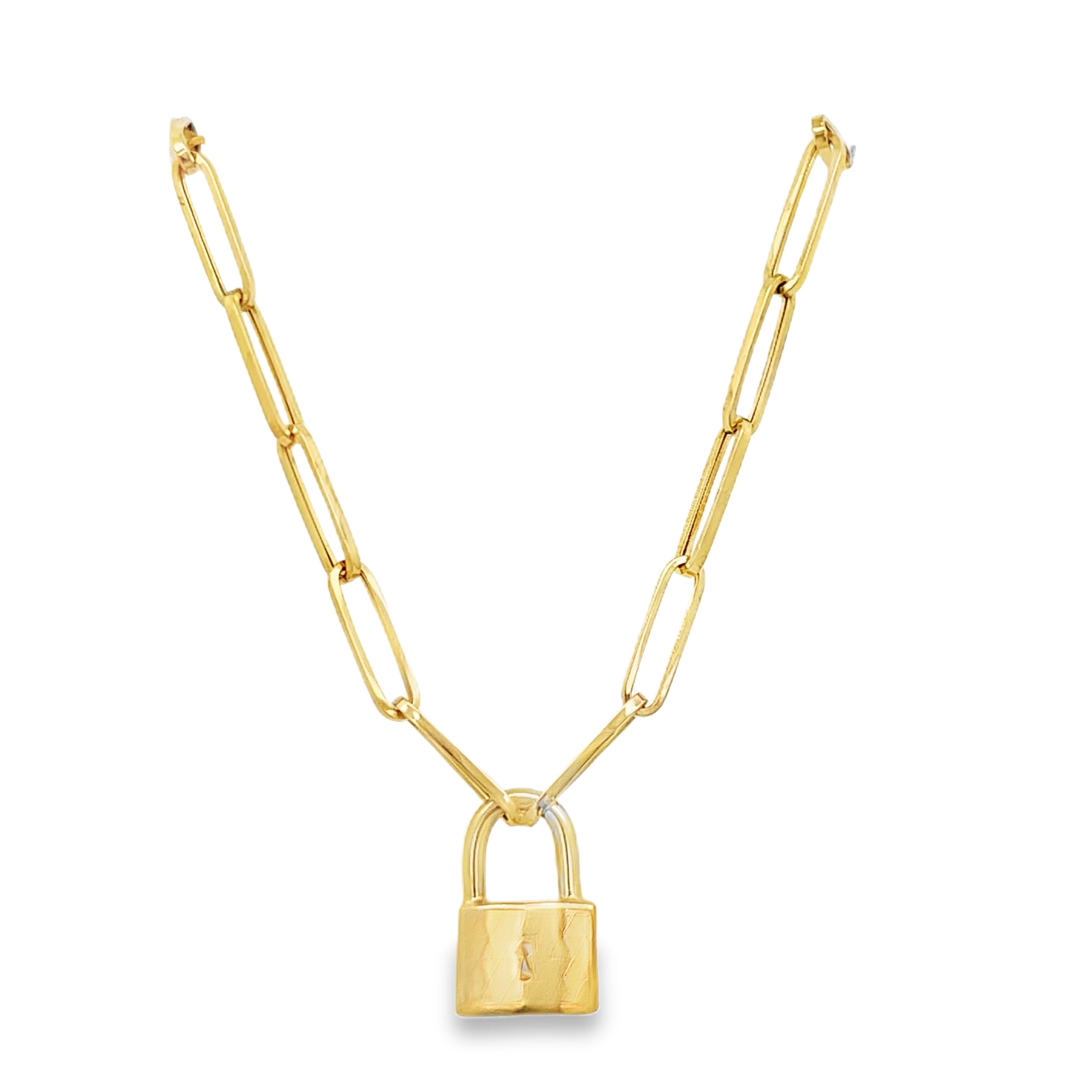 14Y Padlock Necklace on a 15x4mm Paperclip Chain 17.5"