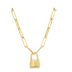 14Y Padlock Necklace on a 15x4mm Paperclip Chain 17.5"