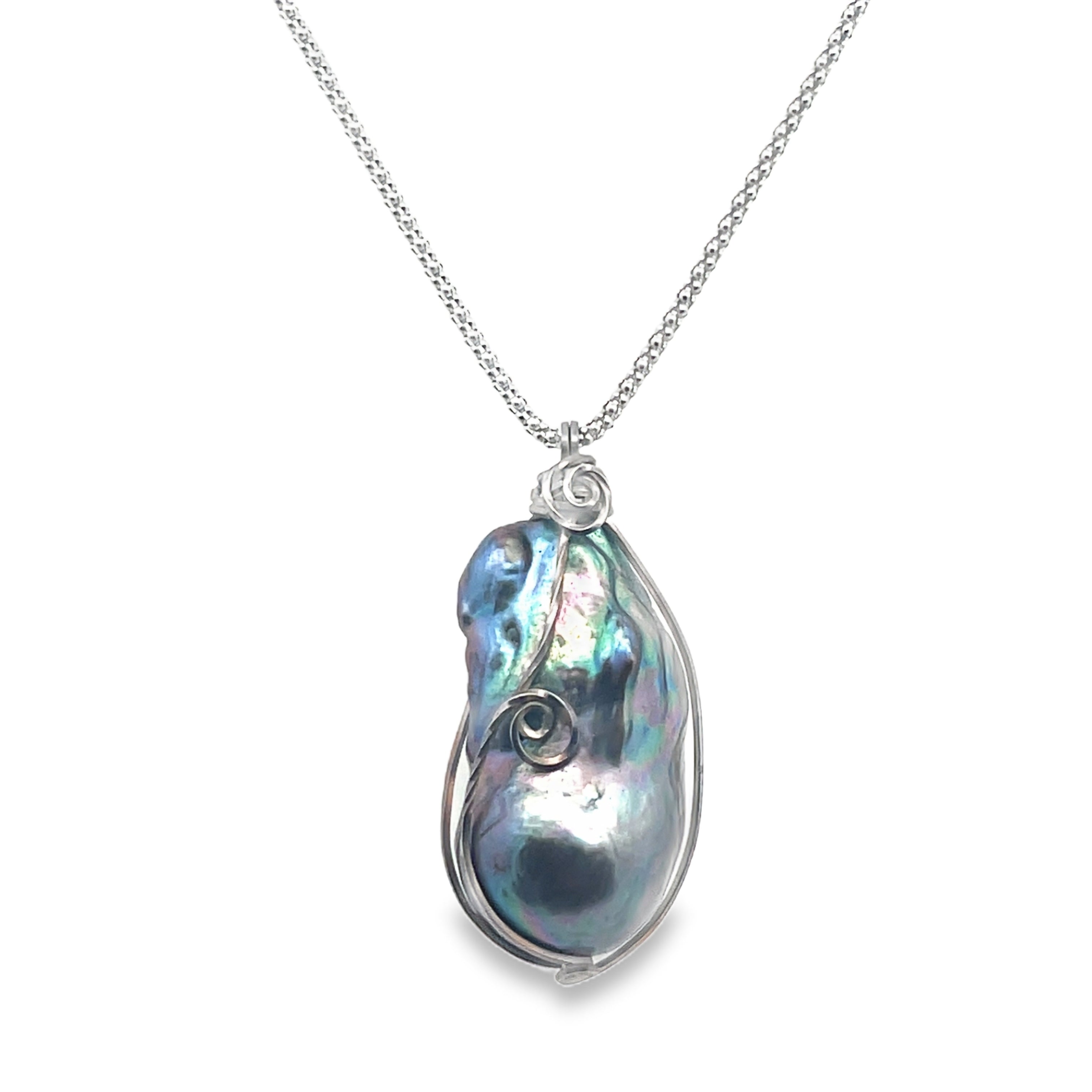 Sterling Silver Purple Baroque Fresh Water Pearl Pendant on 1.8mm Chain 18"