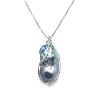 Sterling Silver Purple Baroque Fresh Water Pearl Pendant on 1.8mm Chain 18"