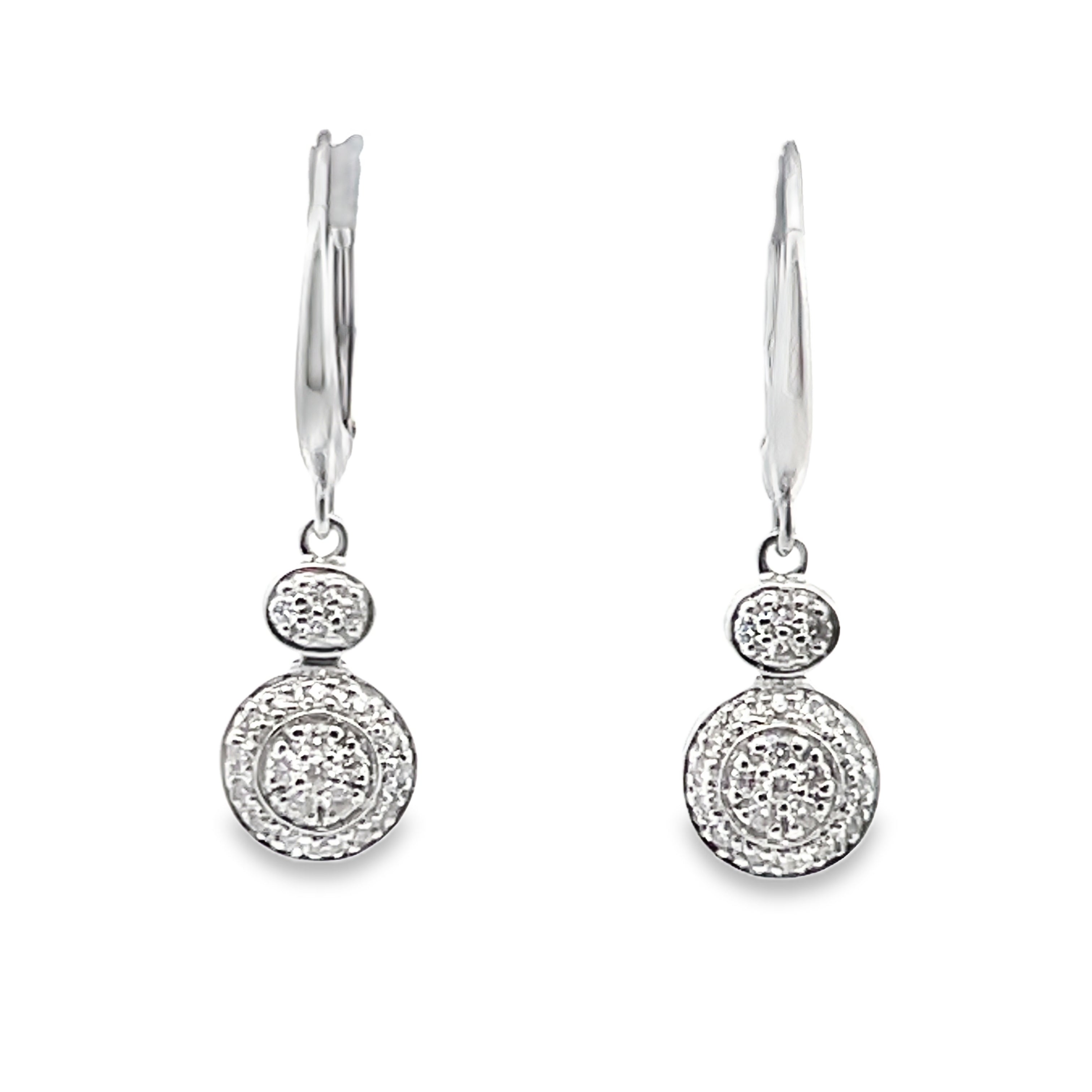 18W Round Pave Diamond Halo Dangle Earrings