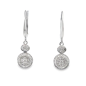 18W Round Pave Diamond Halo Dangle Earrings