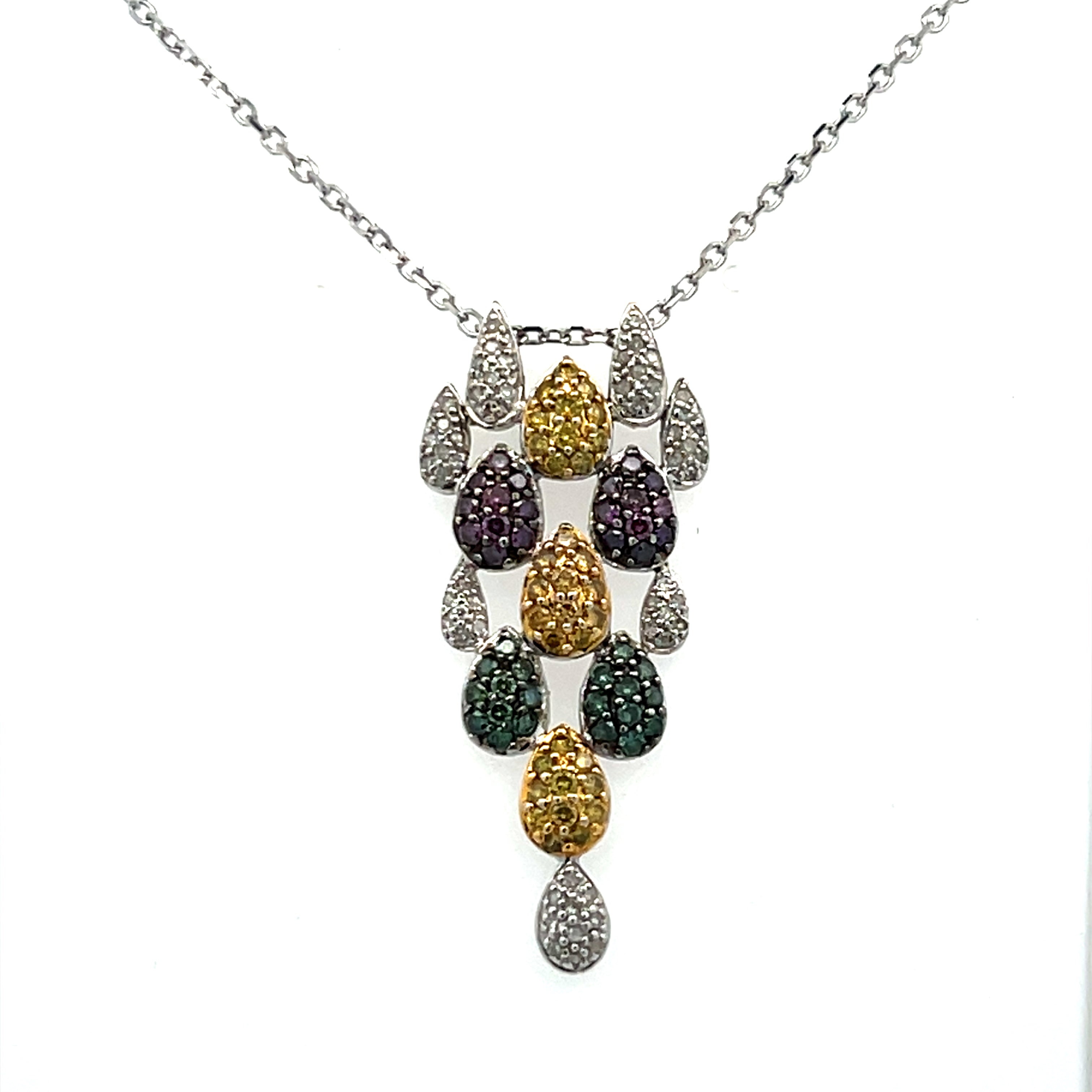 14W Pave Multi-Colored Irradiated Diamond Tiered Pod Pendant